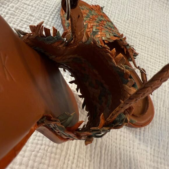 Allan K Sandals Size 39 Hope Multi Leather Woven Fringe Slingback Flats - Picture 8 of 11